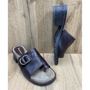 Vtg Ipanema Sandals Chunky Heel Slides Toe Loop Buckle Brown Leather Y2K Boho 9M
